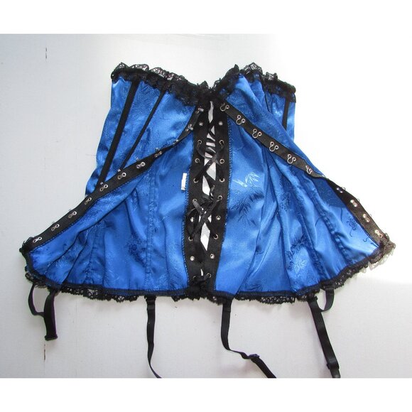 Royal Blue Satin Jaquard Corset Set - NEW - Picture 8 of 10
